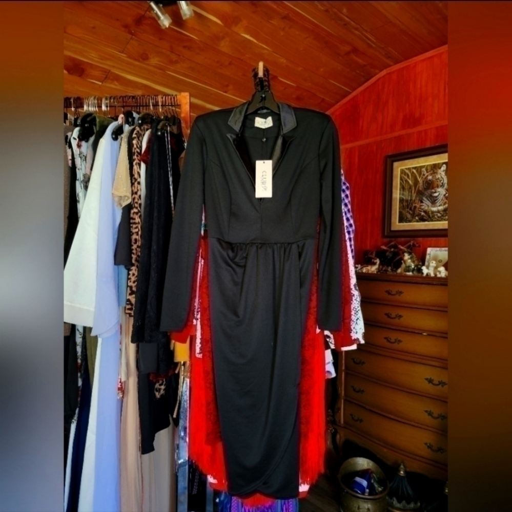 Nwt- CLUB LONDON, Silk Collar Ruched Split Dress. - Picture 11 of 13